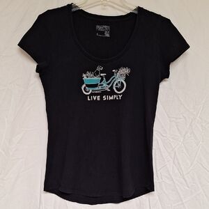 Women's Patagonia " Live Simply ' Black Cotton Tee Size S Slim Fit Scoop Neck